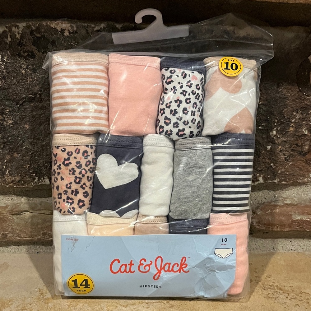 Cat & Jack Multicolor Hipster 100% Cotton Underwear 14-Pack Size 10